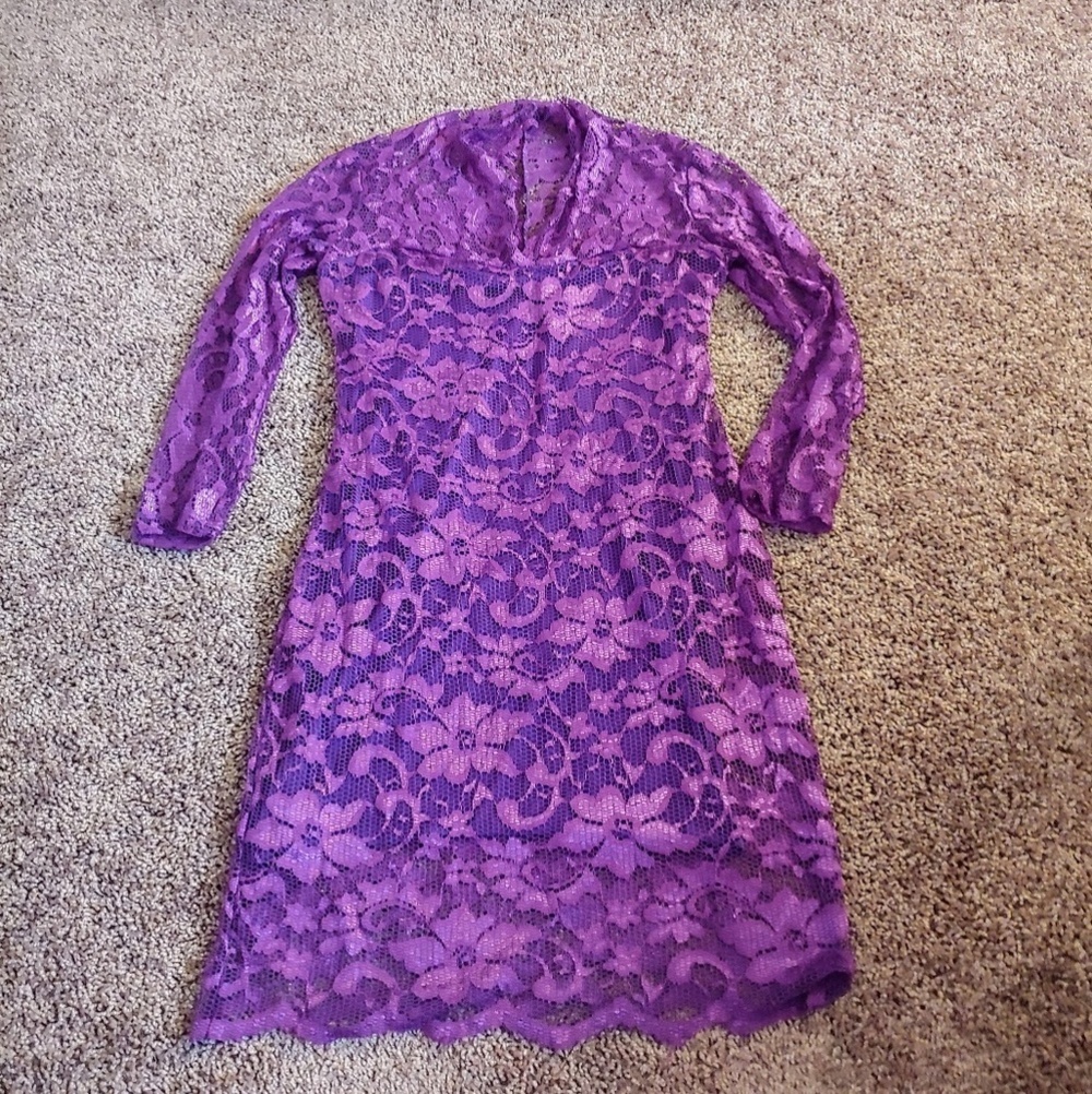 Asos purple 3/4 sleeve lace lined dress